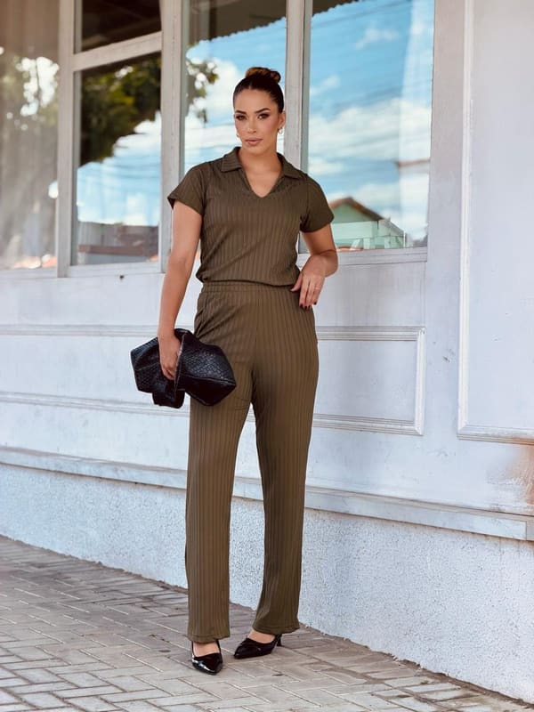 Conjunto Canelado Polo Verde Militar