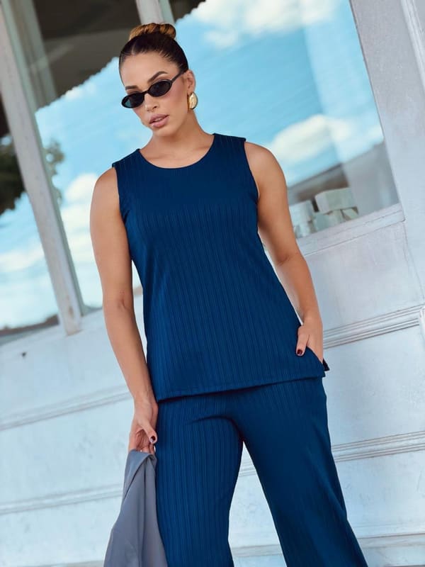 Conjunto Canelado Regata Marinho