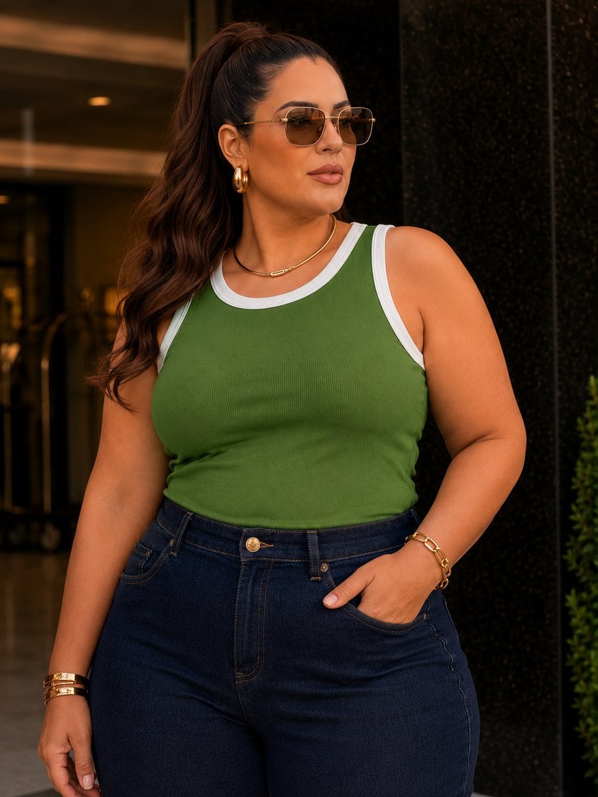 Regata Bicolor Verde na modelagem plus, tamanho XG